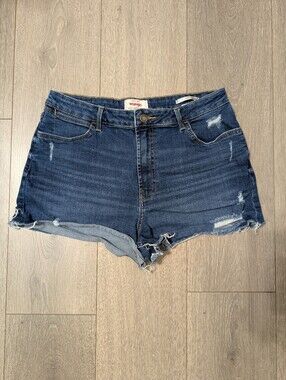 EUC•Wrangler HighRise Vintage CutOff Denim Shorts Dark Wash Distressed Frayed•12